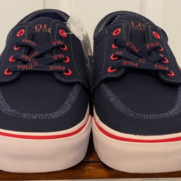 Polo Ralph Lauren Faxon X Low Canvas BoatShoes Sneaker Navy Red Men Size 8 NEW - Picture 3 of 9